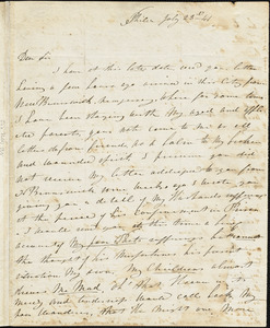 Jane (Frazee) Fairfield, Philadelphia, PA., autograph letter signed to R. W. Griswold, 23 July 1841