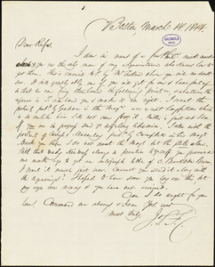 James Thomas Fields, Boston, autograph letter signed to R. W. Griswold, 14 March 1844