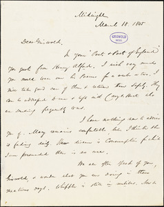 James Thomas Fields autograph letter signed to R. W. Griswold, 18 March 1845