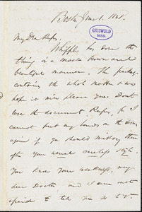 James Thomas Fields, Boston, MA., autograph letter signed to R. W. Griswold, 1 June 1848