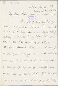 James Thomas Fields, Boston, MA., autograph letter signed to R. W. Griswold, 21 July 1854