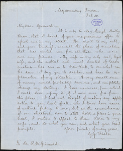 George G. Foster, Moyamensing Prison., autograph letter signed to R. W. Griswold, 20 February [1854]
