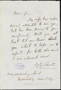 George G. Foster, Moyamensing Jail., autograph letter signed to R. W. Griswold, 14 March [1854?]