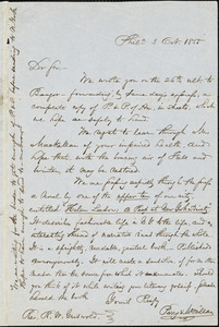 William Henry Furness, Philadelphia, PA., autograph letter signed to R. W. Griswold, 3 October 1855