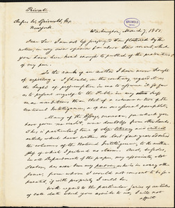 Joseph Gales, Washington., autograph letter signed to R. W. Griswold, 7 March 1851