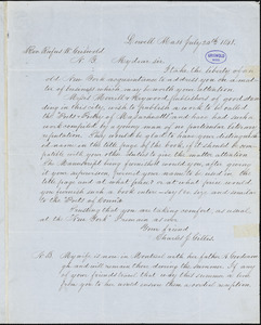 Charles J. Gillis, Lowell, MA., autograph letter signed to R. W. Griswold, 20 July 1848
