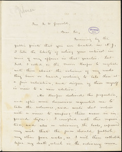 Caroline (Howard) Gilman, Charleston, SC., autograph letter signed to R. W. Griswold, 1 July [1852?]