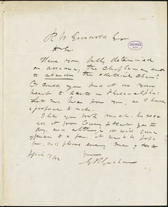 George Rex Graham, Philadelphia, PA., autograph letter signed to R. W. Griswold, 19 April 1842