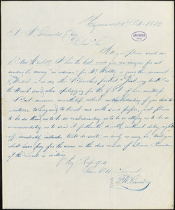George W. Grandey, Vergennes, VT., autograph letter signed to R. W. Griswold, 23 October 1839