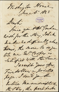 Thomas Colley Grattan, Washington house, autograph letter signed to R. W. Griswold, 6 June 1843