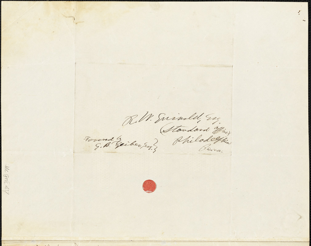 Horace Greeley, New York, autograph letter signed to R. W. Griswold, 3 December 1840