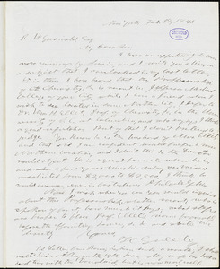 Horace Greeley, New York, autograph letter signed to R. W. Griswold, 28 February 1841