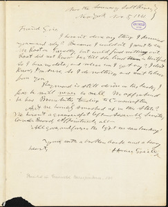 Horace Greeley, New York, autograph letter signed to R. W. Griswold, 5 November 1841