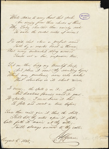 Albert Gorton Greene manuscript poem, 6 August 1845: "While strains, to every heart that speak."