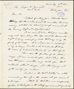 Horatio Greenough, Washington, DC., autograph letter signed to R. W. Griswold, 19 November 1851