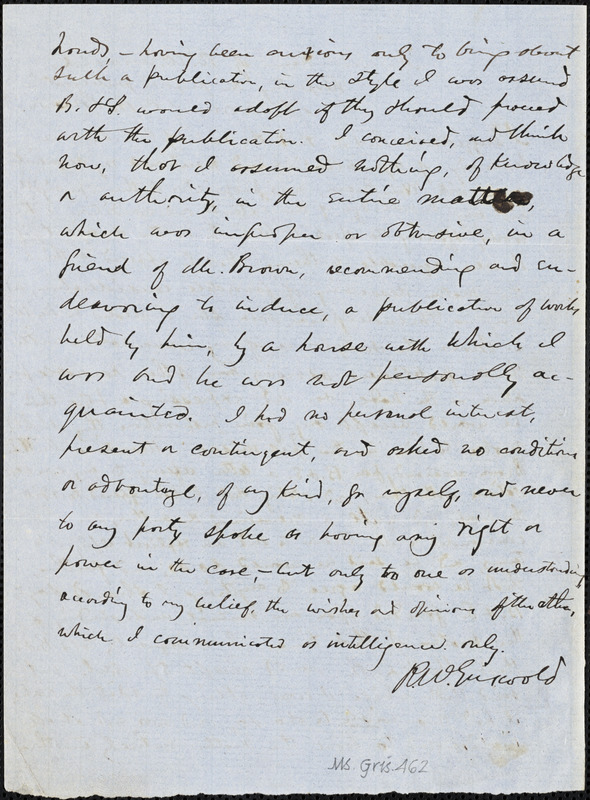 Rufus Wilmot Griswold autograph document signed