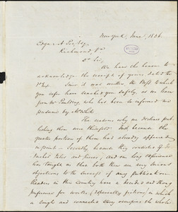 Harper and Brothers, New York, autograph letter signed to Edgar Allan Poe, [19] June 1836