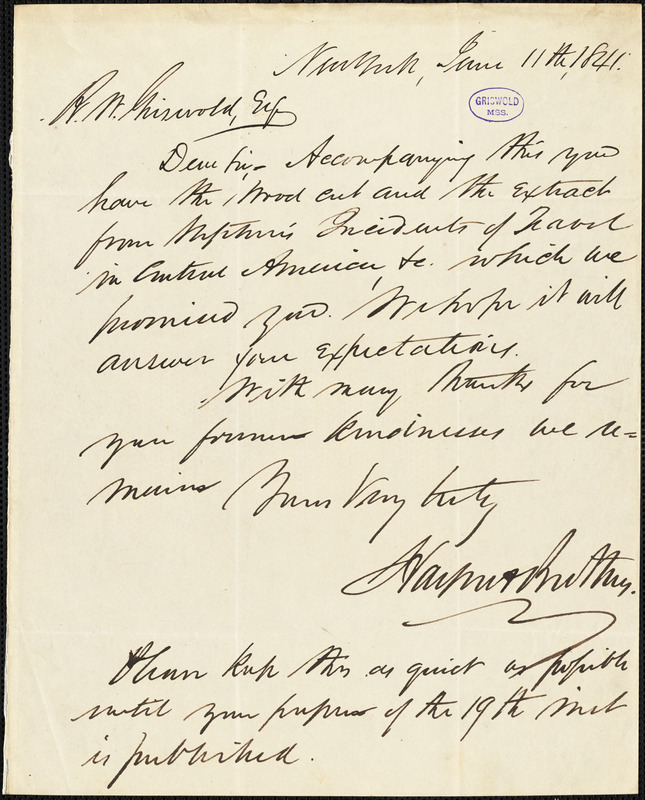 Harper and Brothers., New York, autograph letter signed to R. W. Griswold, 11 June 1841