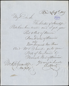Abraham Hart, Philadelphia, PA., autograph letter signed to R. W. Griswold, 9 November 1849