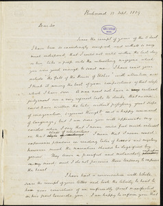 James Ewell Heath, Richmond, VA., autograph letter signed to Edgar Allan Poe, 12 September 1839