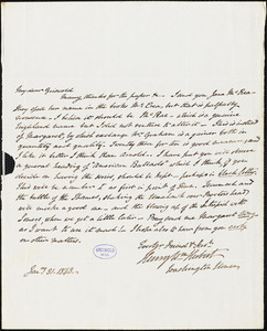 Henry William Herbert, Washington house, autograph letter signed to R. W. Griswold, 31 January 1843