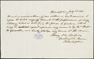 Henry William Herbert, Philadelphia, PA., autograph document signed contract, 3 July 1843
