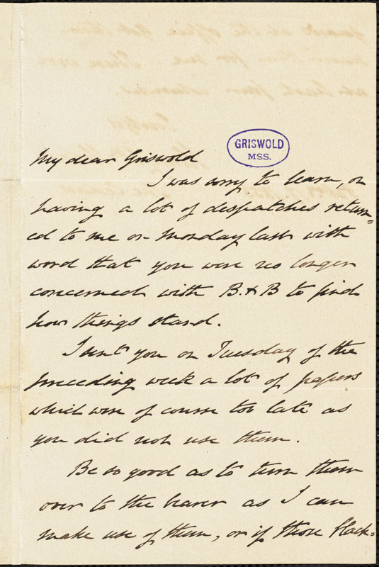 Henry William Herbert, The Cedars., autograph letter signed to R. W. Griswold, 17 February 1853