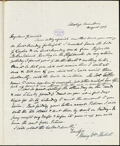 Henry William Herbert, Schooley's Mountain, NJ., autograph letter signed to R. W. Griswold, 23 August