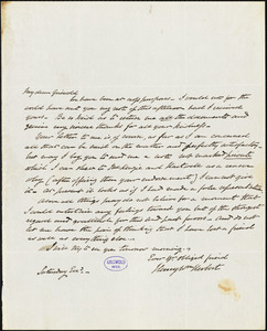 Henry William Herbert, Saturday evening., autograph letter signed to R. W. Griswold