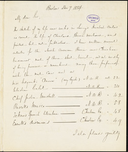 George Stillman Hillard, Boston, autograph letter signed to [R. W. Griswold], 7 December 1854