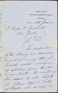 Thomas Hoff, London, Eng., autograph letter signed to R. W. Griswold, 25 June 1852