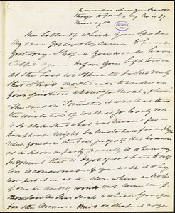 Charles Fenno Hoffman, New York, autograph letter signed to R. W. Griswold, 11 January 1842
