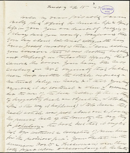 Charles Fenno Hoffman autograph letter signed to R. W. Griswold, 18 April 1843