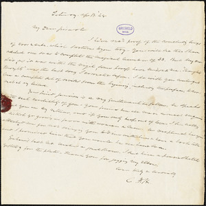 Charles Fenno Hoffman, New York, autograph letter signed to R. W. Griswold, 13 April 1844