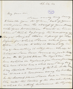 Charles Fenno Hoffman, New York, autograph letter signed to R. W. Griswold, 24 April 1844