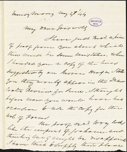 Charles Fenno Hoffman, New York, autograph letter signed to R. W. Griswold, 27 May 1844