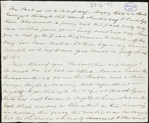Charles Fenno Hoffman autograph letter signed to R. W. Griswold, [28 June 1845?]