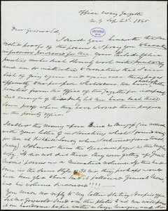 Charles Fenno Hoffman, New York, autograph letter signed to R. W. Griswold, 23 September 1845