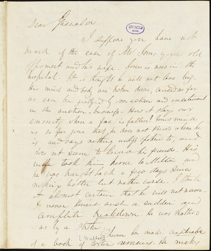 Herman Hooker autograph letter signed to R. W. Griswold, 19 August 1851