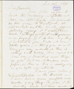 Herman Hooker autograph letter signed to R. W. Griswold, 21 February 1856