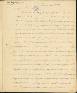 Joseph Hopkinson, Philadelphia, PA., autograph letter signed to T. W. White, 11 September 1836