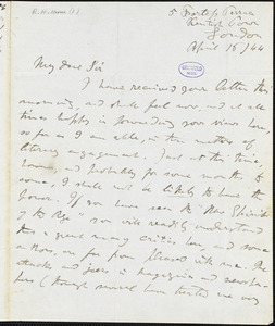 Richard Henry (Hengist) Horne, London, Eng., autograph letter signed to Edgar Allan Poe, 16 April 1844
