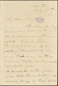 Julia (Ward) Howe, Newport, RI., autograph letter signed to R. W. Griswold, 17 July
