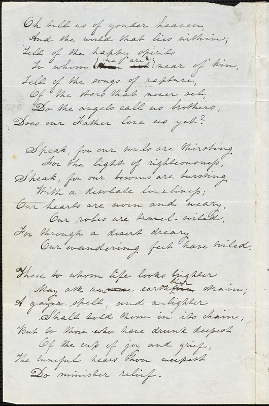 Julia (Ward) Howe manuscript poem: "Wordsworth."