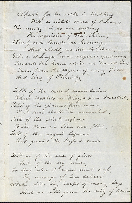 Julia (Ward) Howe manuscript poem: "Wordsworth."