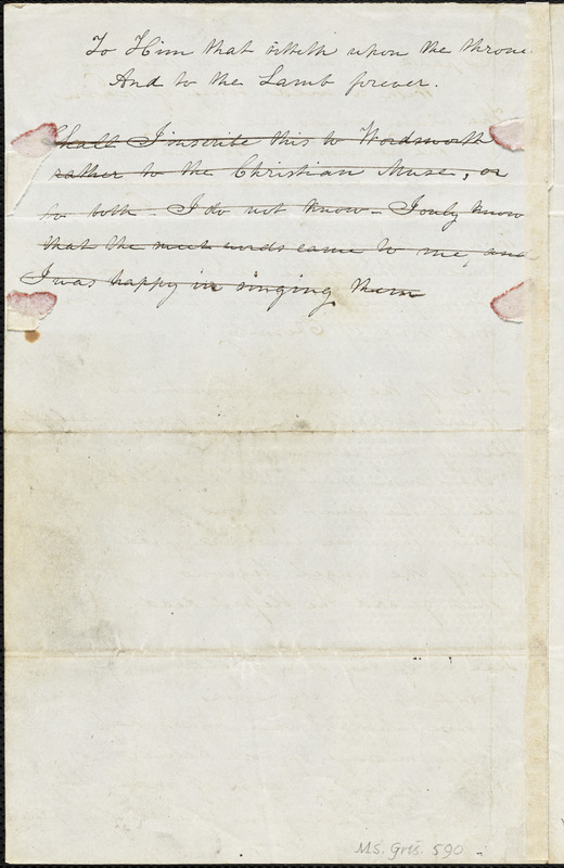 Julia (Ward) Howe manuscript poem: "Wordsworth."