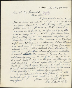 Th. Hubbard, Norwich., autograph letter signed to R. W. Griswold, 3 August 1843