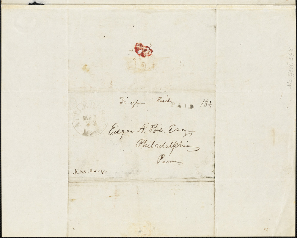 Abijah M. Ide Jr., South Attleborough, MA., autograph letter signed to Edgar Allan Poe, 23 March [1844]