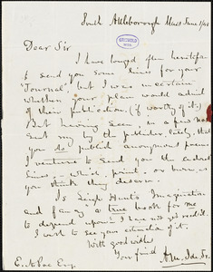 Abijah M. Ide Jr., South Attleborough, MA., autograph letter signed to Edgar Allan Poe, 1 June 1845