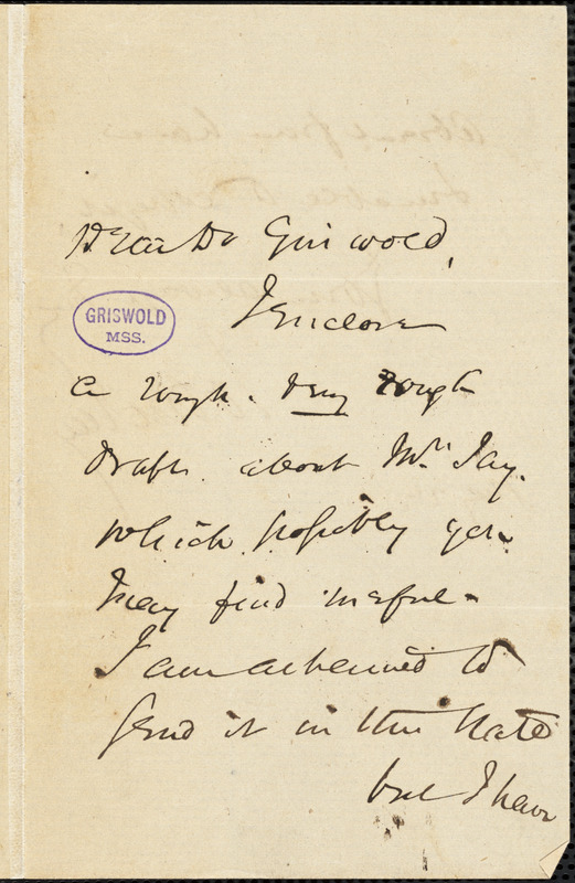 John Jay autograph letter signed to R. W. Griswold, 25 July